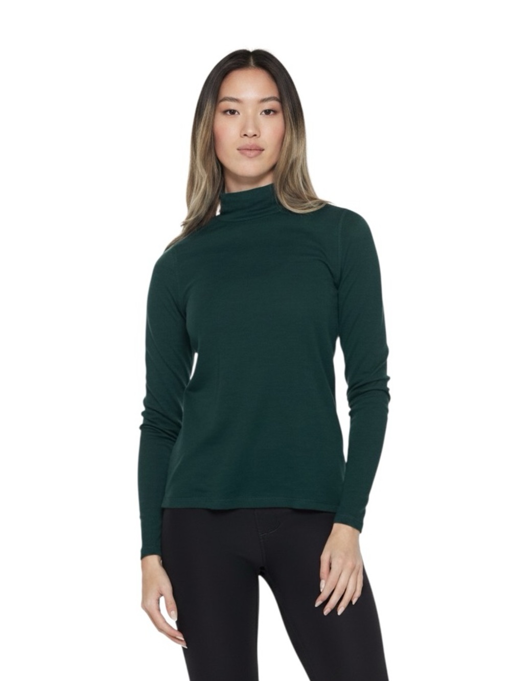 Wicked Wool Mock Neck Base Layer Pullover Long Sleeve Top Green Womens S NEW